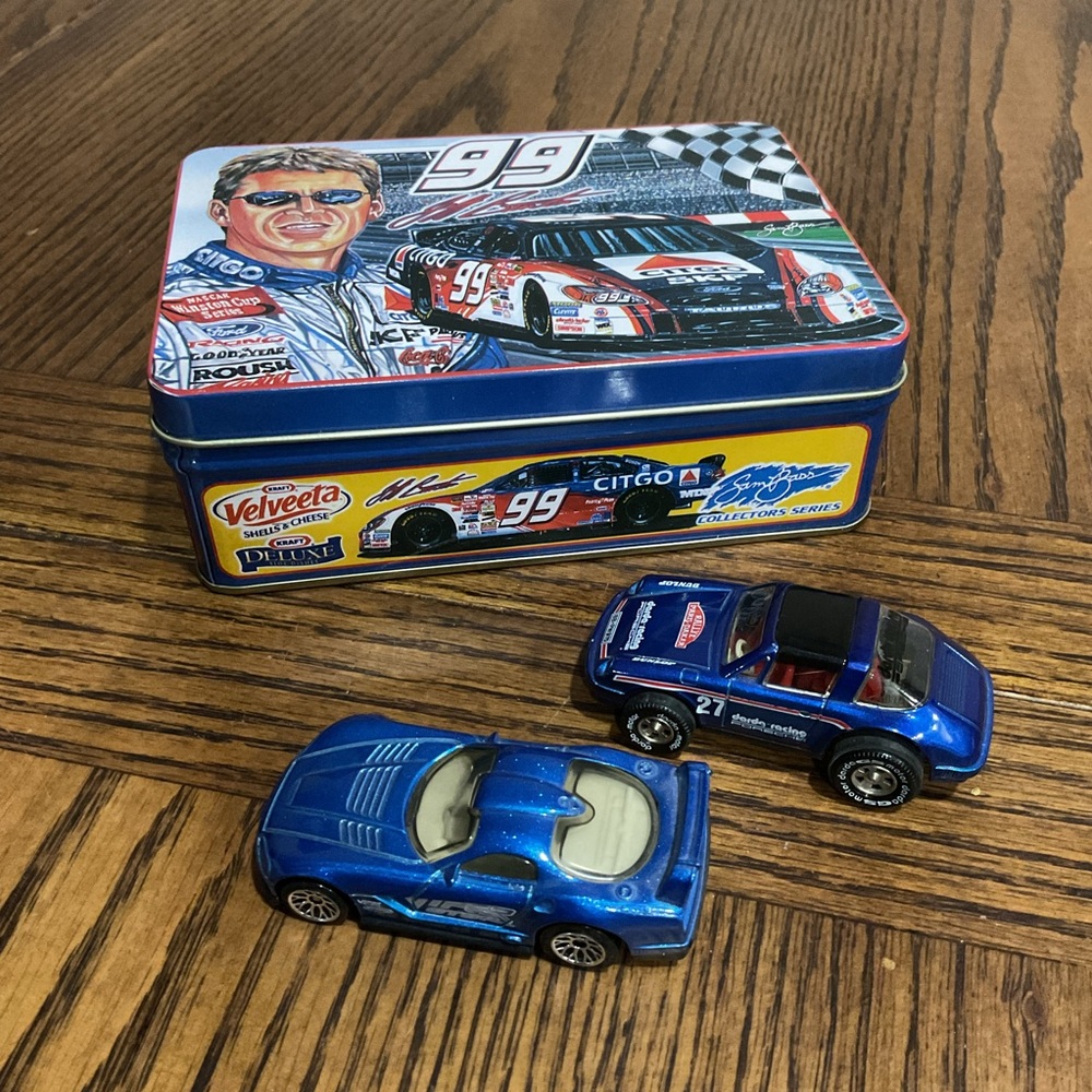 Blue Racing Car Toy Set with Tin Box Viper GTSR & Darda Racing Porsche 27